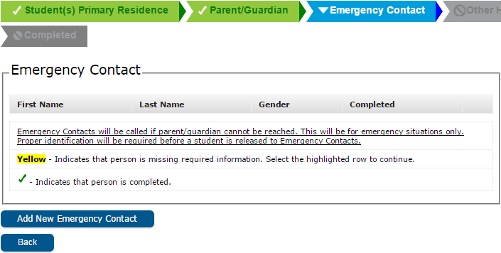emergency contact registration screenshot